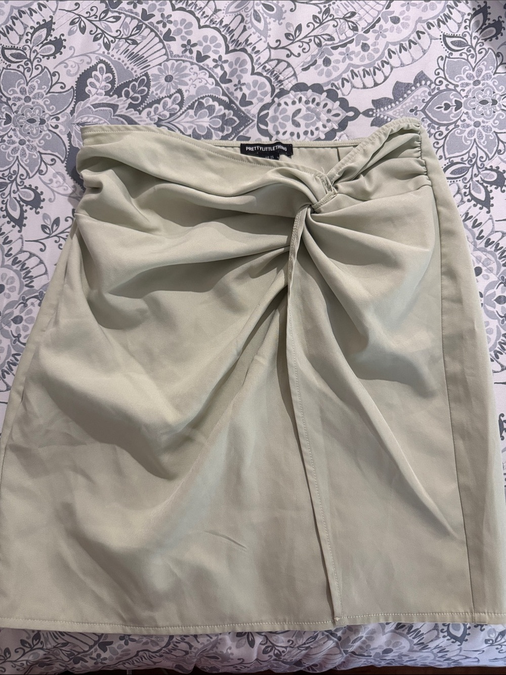 PrettyLittleThing Light Sage Knot-Front Mini Skirt